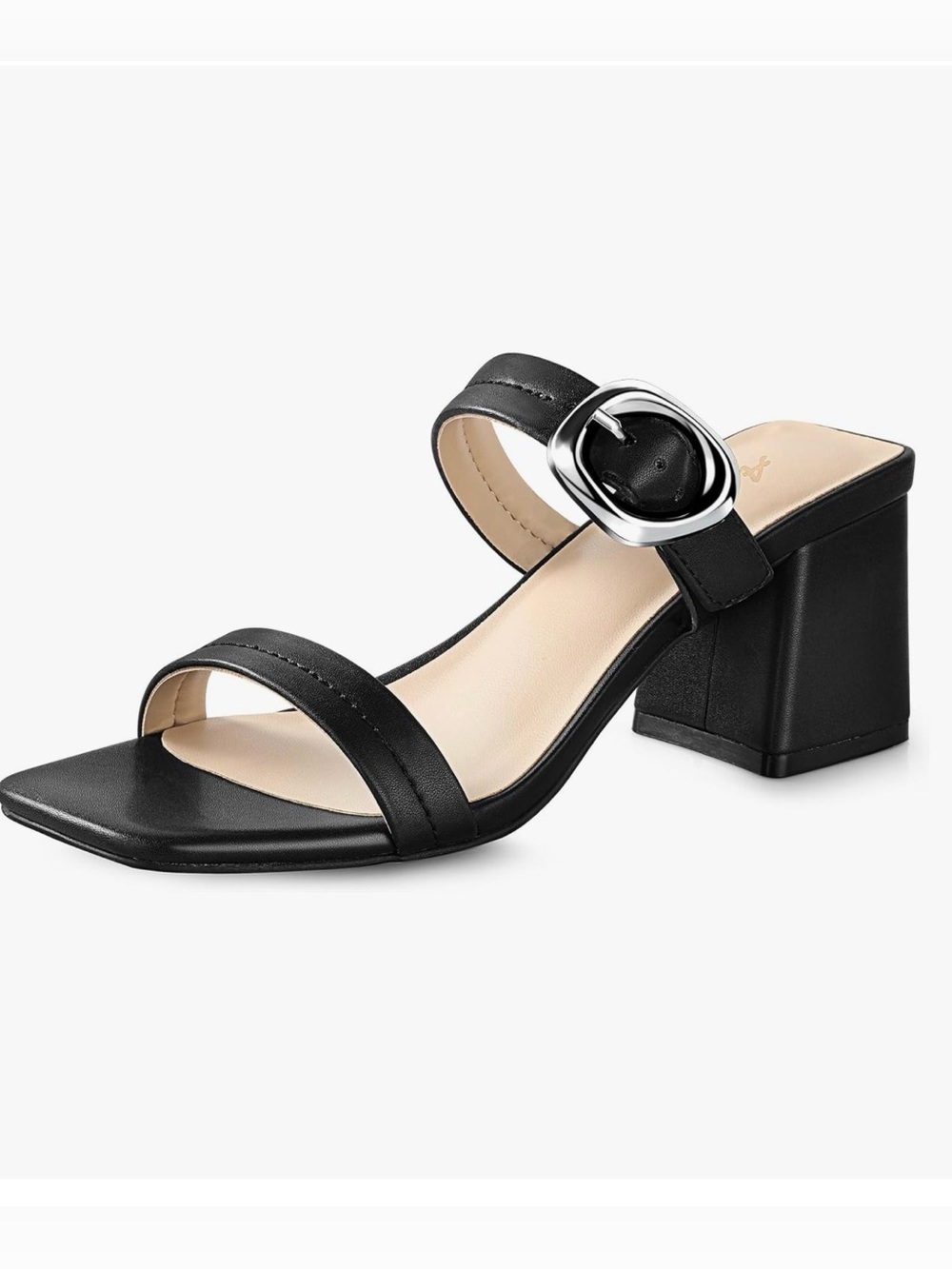 Ankie Block Heel Two-Strap Slide Sandal in Black size 9